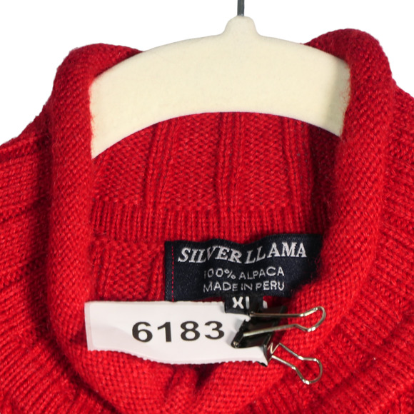 Silver Llama Sweater Womens XL Red Ribbed Mockneck 100% Alpaca Made in Peru - Picture 8 of 8